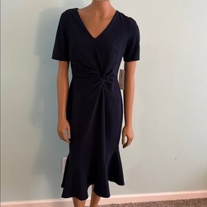 London Times Navy Midi Dress with Knot Detail size 6